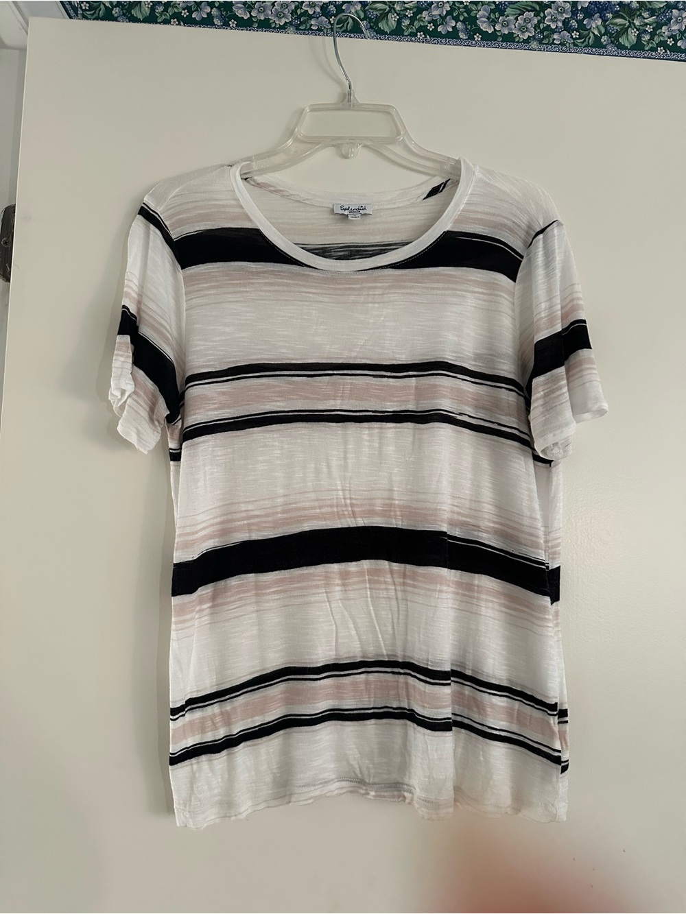 Splendid White, Black & Blush Striped Short-Sleeve Crew Top